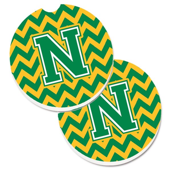 Carolines Treasures Letter N Chevron Green and Gold Cup Holder Car Coaster, PK2 CJ1059-NCARC - main